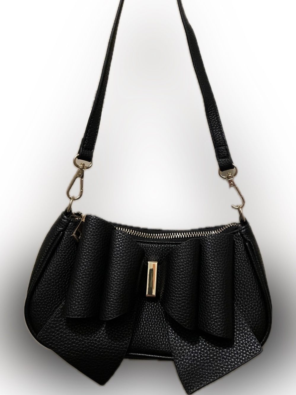 Black Bow-Accent Shoulder Bag - Women's Fashion Handbag